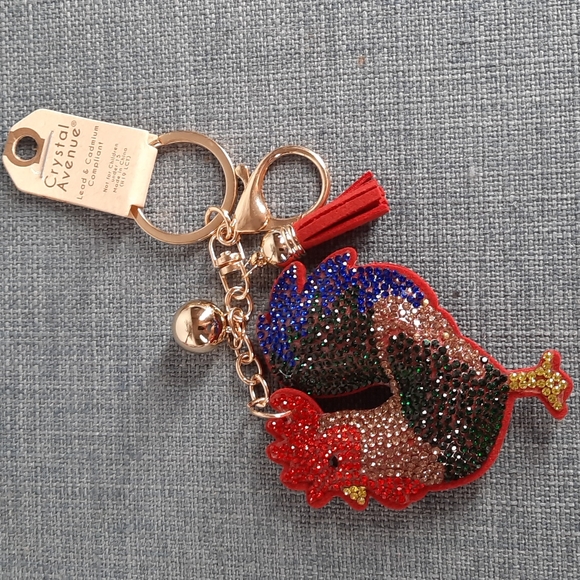 Crystal Avenue Accessories - Rooster Chicken Crystal Rhinestone Keychain Purse Charm Backpack Clip Gift New